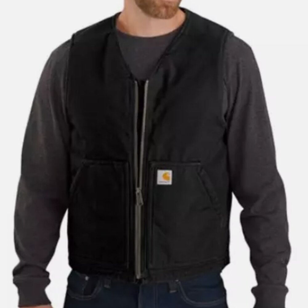 WINTER 2024 Carhartt Washed Duck Sherpa Lined Vest All Black Size Medium